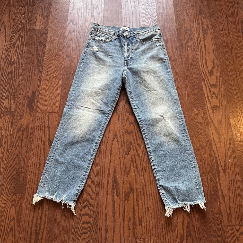 Pistola Wavev High Rise Straight Leg Distressed Jeans Light Wash Blue 29